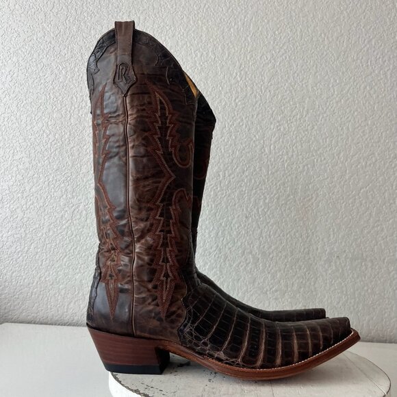 Rod Patrick Womens Cowboy Boots 10AAA Brown Caiman Western Pointed Toe Mid Calf - Picture 2 of 12
